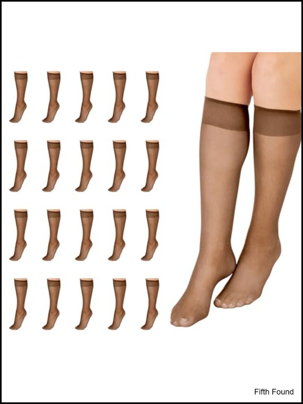 Sheer Toe 100% Nylon Knee High Stockings 20 Denier Stay-Put Band 20-Pack